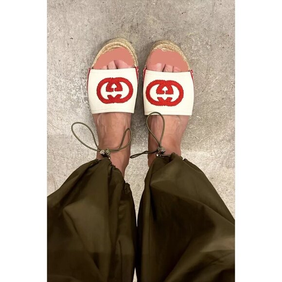 GUCCI Pilar Interlocking G Embroidered Canvas Espadrille Slide Sandal (Women) - Picture 2 of 11